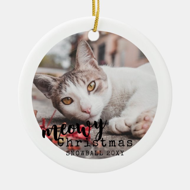 Personalisiertes Tier Katze Foto Meowy Weihnachten Keramik Ornament (Vorne)