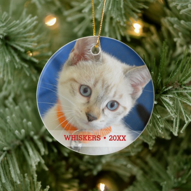 Personalisiertes Tier Katze Foto & Name Weihnachts Keramikornament (Baum)