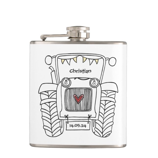 Personalisiertes Traktor Land Hochzeitsgeschenk Flachmann (Vorderseite)
