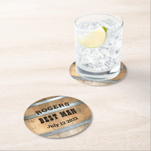 Personalisiertes Trauzeuge Whiskeyfass Runder Pappuntersetzer