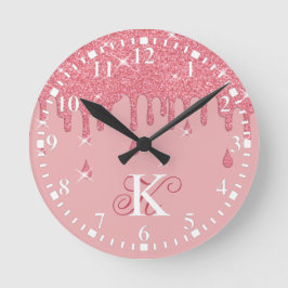Personalisiertes Tropfen rosa Glitzer Auswirkungen Runde Wanduhr