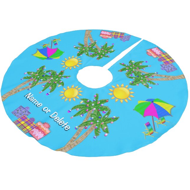 Personalisiertes Tropical Beach Weihnachtsrock Polyester Weihnachtsbaumdecke (Schrägansicht)