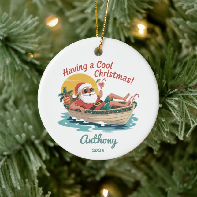 Personalisiertes tropisches Weihnachtsfest Keramik Ornament (Baum)