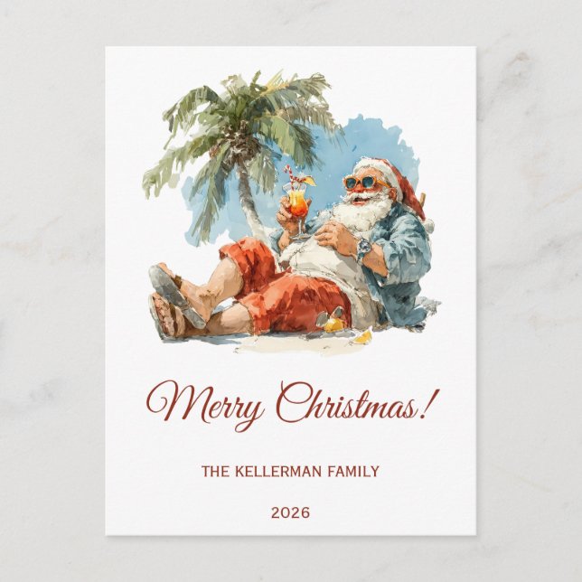 Personalisiertes tropisches Weihnachtsfest Postkarte (Vorderseite)