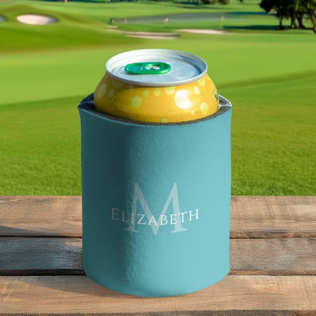 Personalisiertes Türkis-Monogramm Weibliche Elegan Dosenkühler (Personalized Teal Monogram Feminine Elegant Can Cooler)