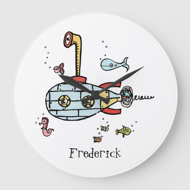 Personalisiertes U-Boot unter der Wasserrunde Große Wanduhr (Vorderseite)