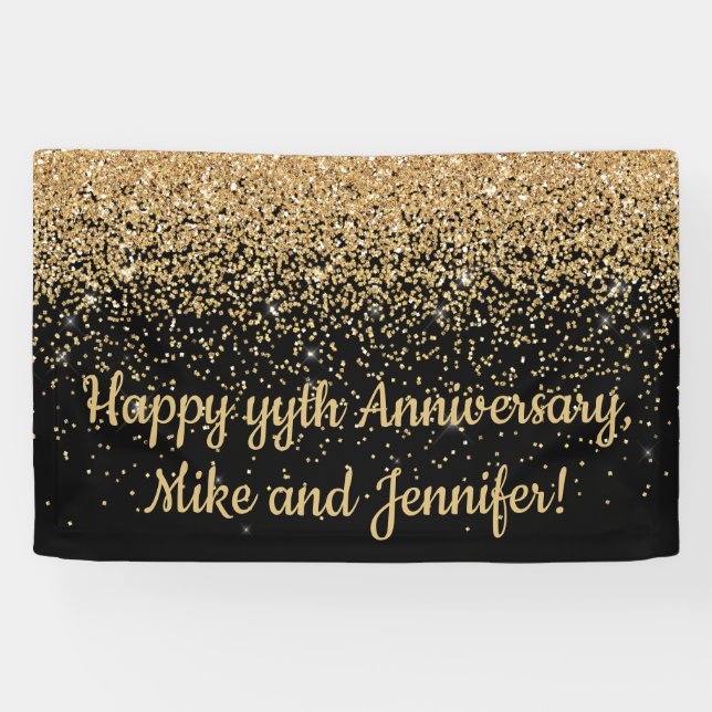 Personalisiertes Überraschungsjubiläum Party Black Banner (Horizontal)