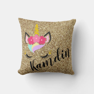 Personalisiertes Unicorn Gold Glitzer Kissen