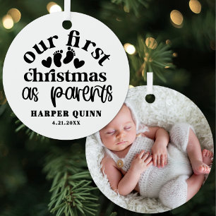 Personalisiertes Unser erstes Weihnachten als Elte Ornament Aus Metall