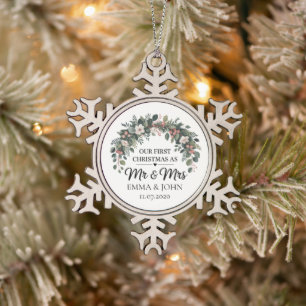 Personalisiertes Unser erstes Weihnachten als Herr Schneeflocken Zinn-Ornament