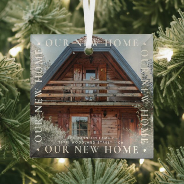 Personalisiertes "Unsere neue Zuhause" Modernes Fo Ornament Aus Glas (Insitu)