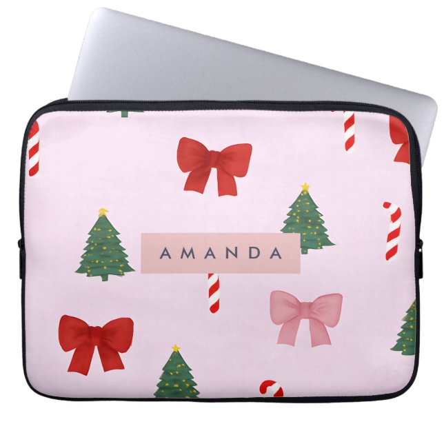 Personalisiertes Urlaubsmuster und Candy Cane Must Laptopschutzhülle (Vorderseite)