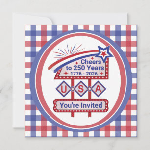 Personalisiertes USA 250 – Patriotische Retro-Mark Einladung