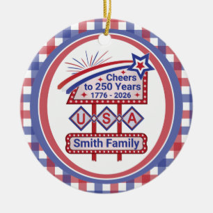 Personalisiertes USA 250 – Patriotisches Retro-Mar Keramik Ornament
