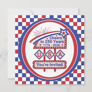 Personalisiertes USA 250–Patriotisches Retro-Marqu Einladung