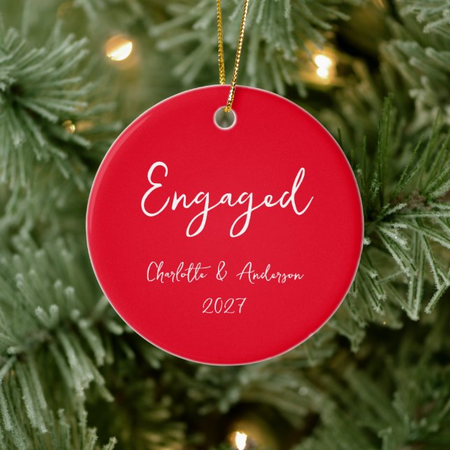 Personalisiertes Verlobtes Paar handschriftlich ro Keramik Ornament (Baum)
