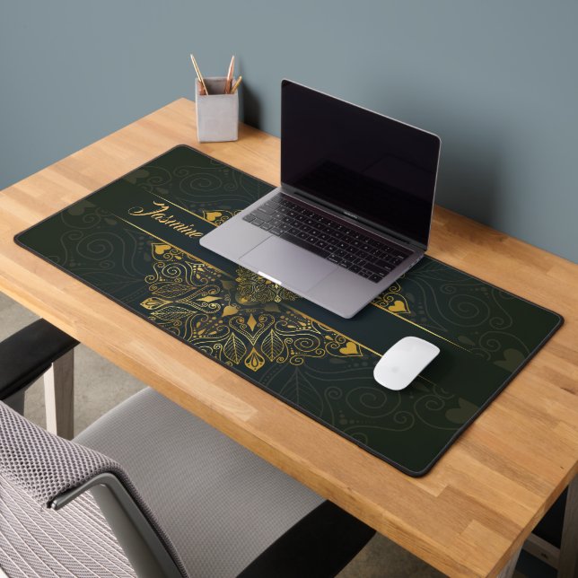 Personalisiertes Verziertes Green Gold Mandala Schreibtischunterlage (Büro 2)