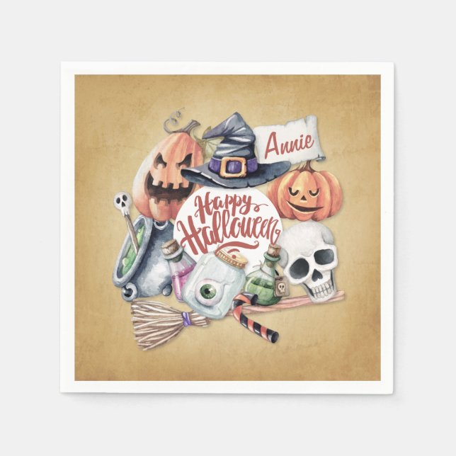 Personalisiertes Vintag Happy Halloween | Serviett Serviette (Vorderseite)