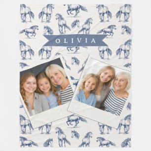 Personalisiertes Vintage Blaues Pferd Klassisches Fleecedecke