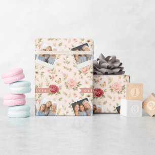 Personalisiertes Vintage-Blumen-Romantisches Namen Geschenkpapier