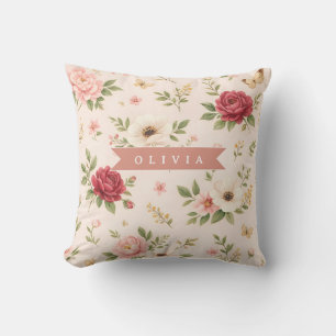 Personalisiertes Vintage-Blumen-Romantisches Namen Kissen