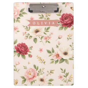 Personalisiertes Vintage-Blumen-Romantisches Namen Klemmbrett
