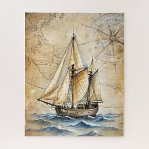 Personalisiertes Vintage-Nautik-Schiff mit antiker