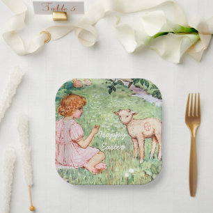 Personalisiertes Vintage-Osterlämmerchen Pappteller