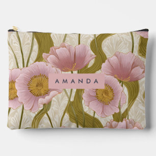 Personalisiertes Vintage-Rosa-Mohn-Blumen-Design Zubehörtasche