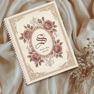 Personalisiertes Vintage-Rosen-Monogramm-Notizbuch Notizbuch