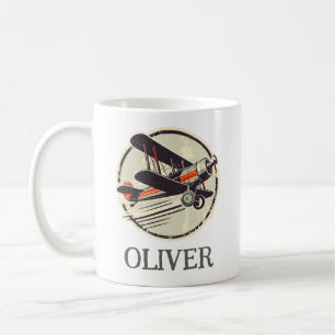 Personalisiertes Vintage-Rot- und Grün-Biplan Kaffeetasse