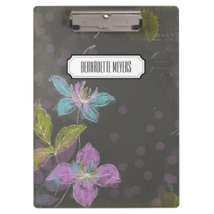 Personalisiertes Vintage-Schwarzes-Blumen-Clipboar Klemmbrett