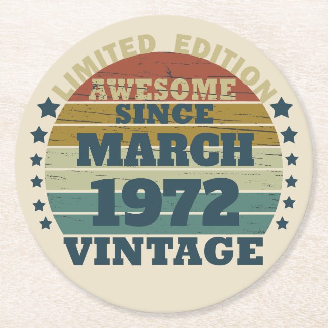 Personalisiertes Vintages Geburtstagsgeschenk Runder Pappuntersetzer (Vorderseite)