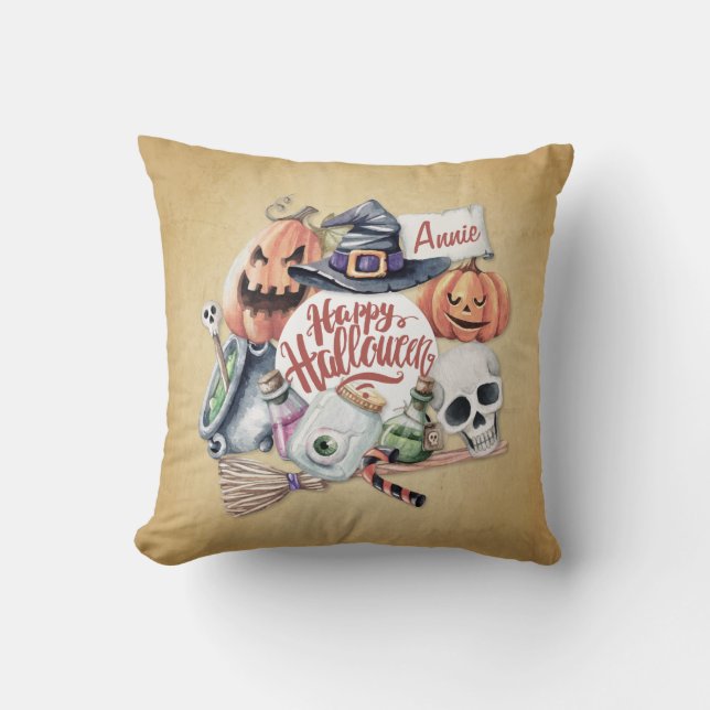 Personalisiertes Vintages Halloween-Kissen Kissen (Vorderseite)