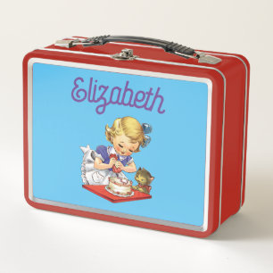 Personalisiertes Vintages Mädchen backen Metall Brotdose