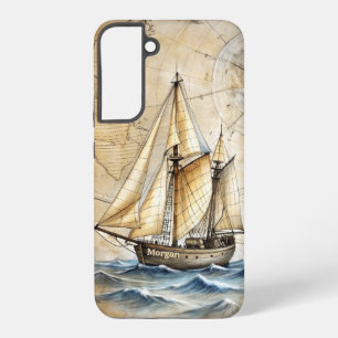 Personalisiertes Vintages Schiff mit antiker Karte Samsung Galaxy Hülle