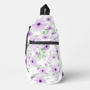 Personalisiertes Violett Grün, Aquarellfarben Blum Crossbody Bag