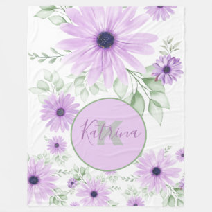 Personalisiertes Violett Grün, Aquarellfarben Blum Fleecedecke