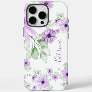Personalisiertes Violett Grün, Aquarellfarben Blum iPhone 16 Pro Max Hülle