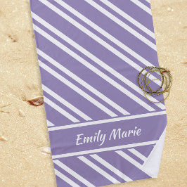 Personalisiertes Violett Lila und weiße Streifen Strandtuch
