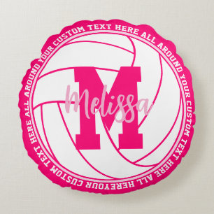 Personalisiertes Volleyball-Team Rosa Mädchen Rundes Kissen