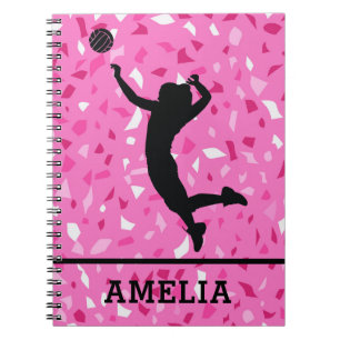 Personalisiertes Volleyball- und rosa Terrazzo-Mus Notizblock