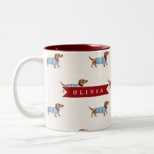 Personalisiertes Vornehmes Süßes Dachshund-Hundemu Zweifarbige Tasse