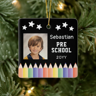 Personalisiertes Vorschul-Farb-Foto-Andenken Keramikornament