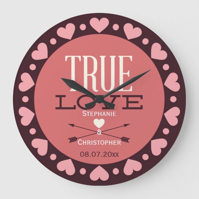 Personalisiertes wahres Liebe-Hochzeits-Geschenk Große Wanduhr (Vorderseite)