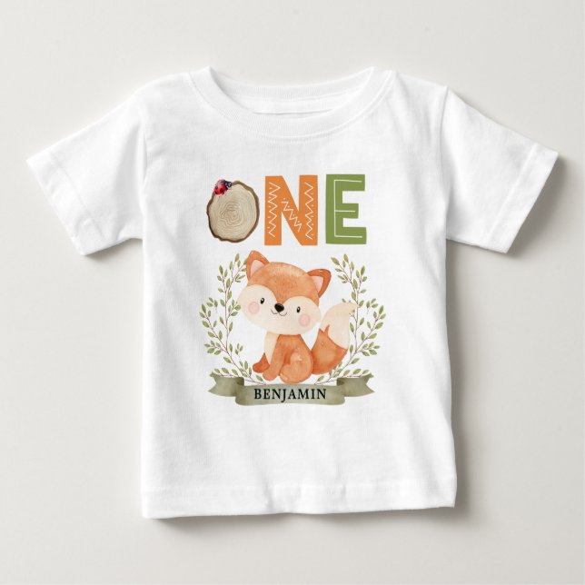 Personalisiertes Wald Ist Birthday Forest Fox Baby T-shirt (Vorderseite)