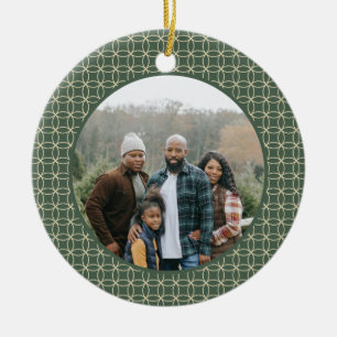 Personalisiertes Waldgrün-Muster-Weihnachtsfoto Keramik Ornament