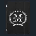 Personalisiertes Wappen Apple 10.5 iPad Pro Smart  iPad Pro Cover<br><div class="desc">Personalisiertes Wappen Apple 10.5 iPad Pro Smart Cover. Geschenkidee für ihn oder sie. Schwarz-Weiß-Farben. Vintages Namensschild mit Lorbeerkranz-Symbol. Personalisierbares Computerzubehör für Zuhause oder Büro. Auto abgeschaltet.</div>