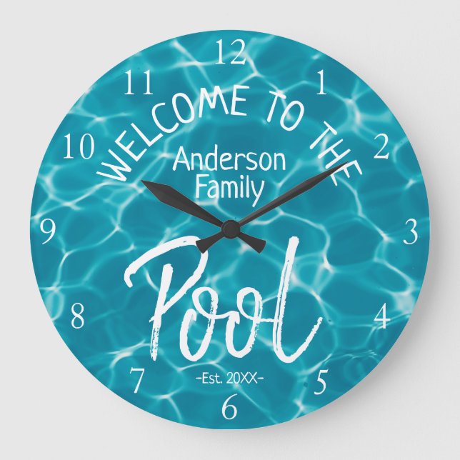 Personalisiertes Wasser aus Aqua Willkommen im Fam Große Wanduhr (Vorderseite)