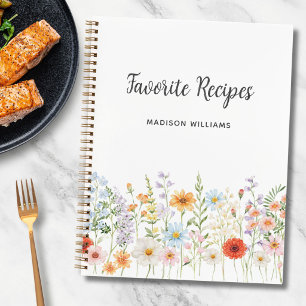 Personalisiertes Wasserfarben-Blumen-Blumen-Rezept Notizbuch